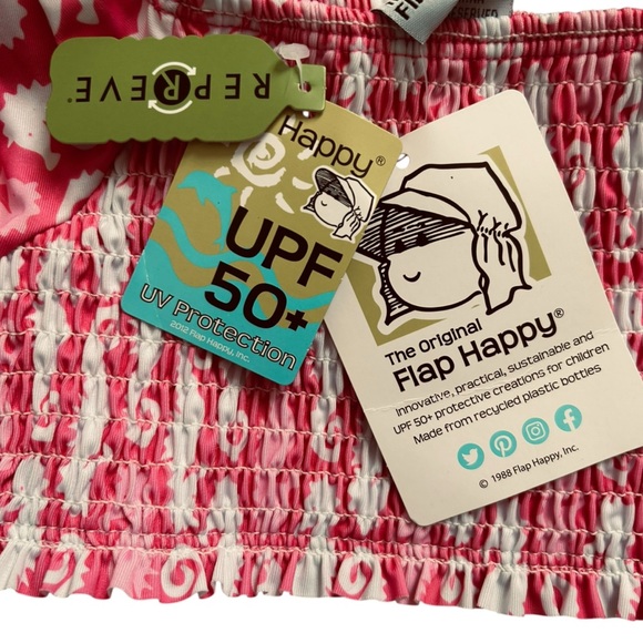 Flap Happy UPF 50+ Gemma Two-Piece Smocked Pom-Pom Swimsuit Happy Pink Seahorses - Picture 7 of 7